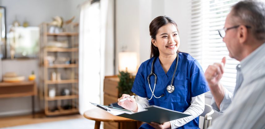 Urgent care nurse completing patient intake at a clinic